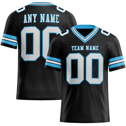 Custom Team Football Jersey - Personalized Black and Sky Blue Mesh with Name and Number Personalized Black White-Sky Blue