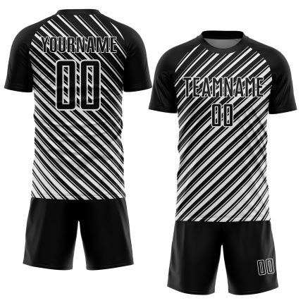 Custom Name Number Soccer Jersey - Personalized Black White Slash Sublimation Uniform for Teams Personalized Black White