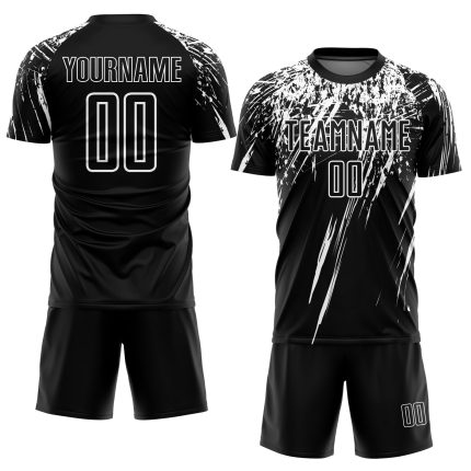 Personalized Black and White Soccer Jersey - Custom Sublimation Uniform Personalized Black White Sublimation Soccer Uniform
