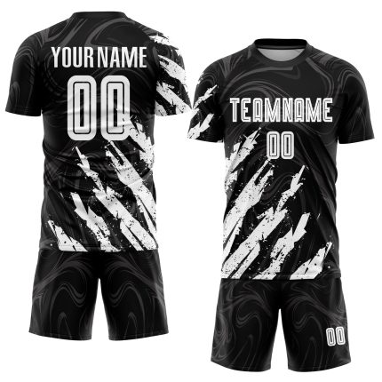 Custom Black and White Soccer Jersey Uniform Sublimation 58 - Personalized Team Wear Personalized Black White Sublimation