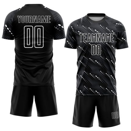 Custom Sublimation Soccer Jersey Black White Personalized for Youth Size 6 Personalized Black White Sublimation Soccer Uniform