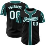 Personalized Black White Teal Baseball Jersey - Custom 3 Color Arm Shapes Design Personalized Black White-Teal 3 Colors Arm