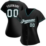 Personalized Authentic Baseball Jersey in Black, White, and Teal Personalized Black White-Teal Authentic Baseball Jersey