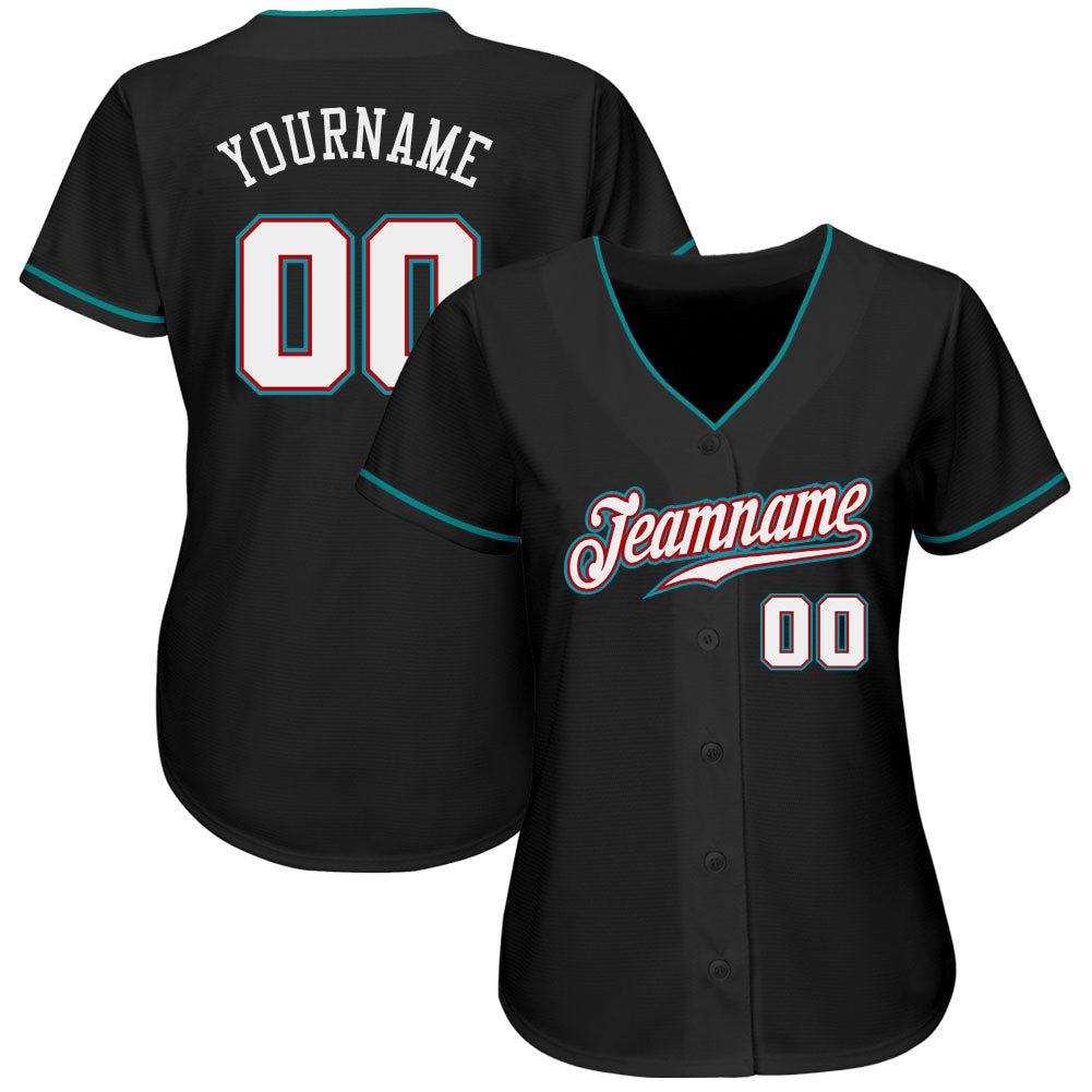 Personalized Black White-Teal Authentic Baseball Jersey Team Custom Name and Number Custom Name Number Black White Teal Baseball Jersey - Personalized Authentic Team Apparel Personalized Black White-Teal Authentic - Image 2