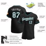 Personalized Authentic Baseball Jersey in Black, White, and Teal Personalized Black White-Teal Authentic Baseball Jersey