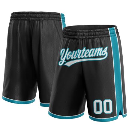 Custom Name and Number Authentic Basketball Shorts - Personalized Black and Teal Team Gear Personalized Black White-Teal