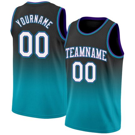 Personalized Black Teal Basketball Jersey - Authentic Fade Fashion Design Personalized Black White-Teal Authentic Fade Fashion