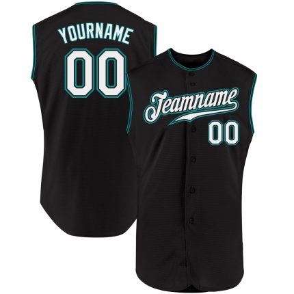 Custom Name and Number Black White Teal Sleeveless Baseball Jersey - Personalized Authentic Team Jersey Personalized Black