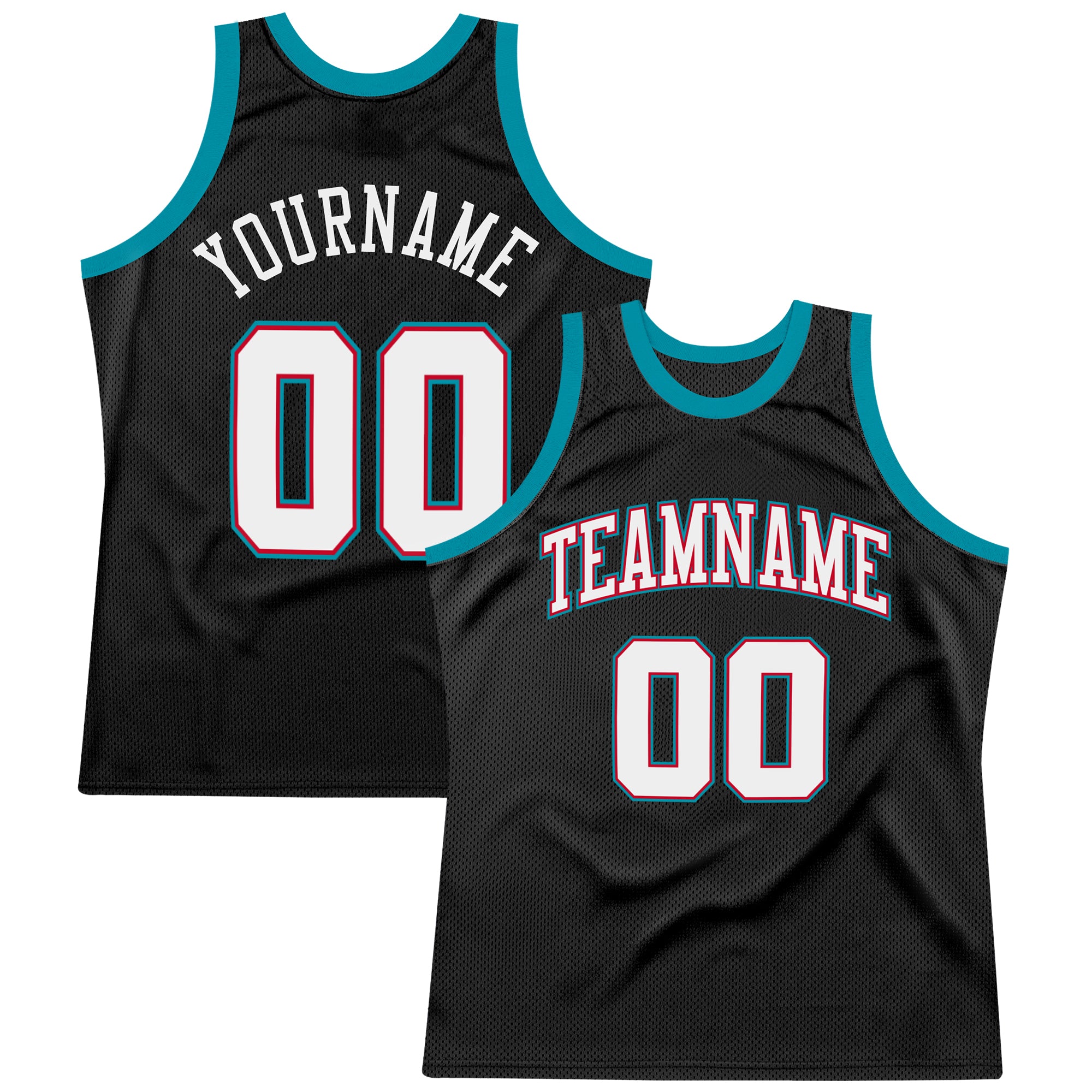 Personalized Authentic Throwback Basketball Jersey in Black, White, Teal Colorway Personalized Black White-Teal Authentic