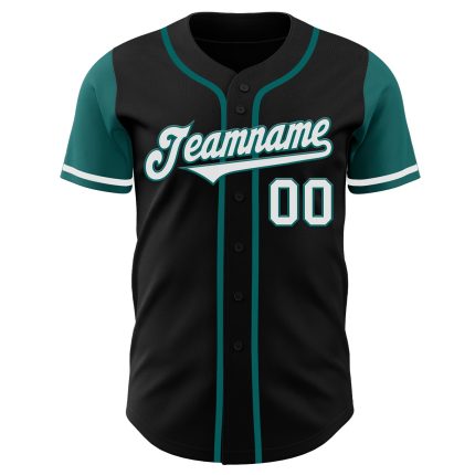 Custom Authentic Two Tone Baseball Jersey - Personalized Black White Teal with Name and Number Personalized Black White-Teal