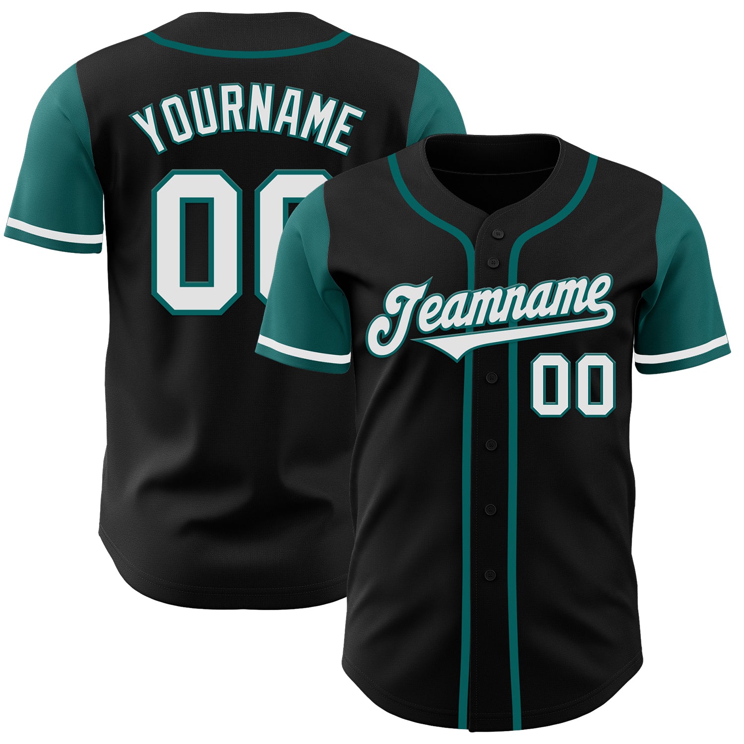 Custom Authentic Two Tone Baseball Jersey - Personalized Black White Teal with Name and Number Personalized Black White-Teal
