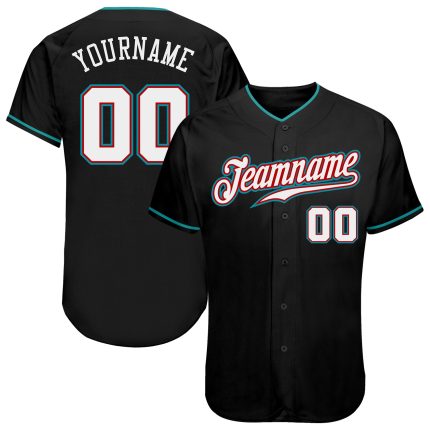 Customizable Teal Black White Baseball Jersey | Personalized Sportswear Apparel Personalized Black White-Teal Baseball Jersey