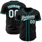 Personalized Black Teal Baseball Jersey for Kids and Adults - Customizable 4 Personalized Black White-Teal Baseball Jersey