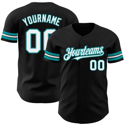 Personalized Black White Teal Baseball Jersey for Kids, Custom Name and Number, Size 5 Personalized Black White-Teal Baseball