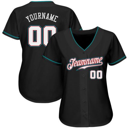 Customizable Teal Black White Baseball Jersey | Personalized Sportswear Apparel Personalized Black White-Teal Baseball Jersey