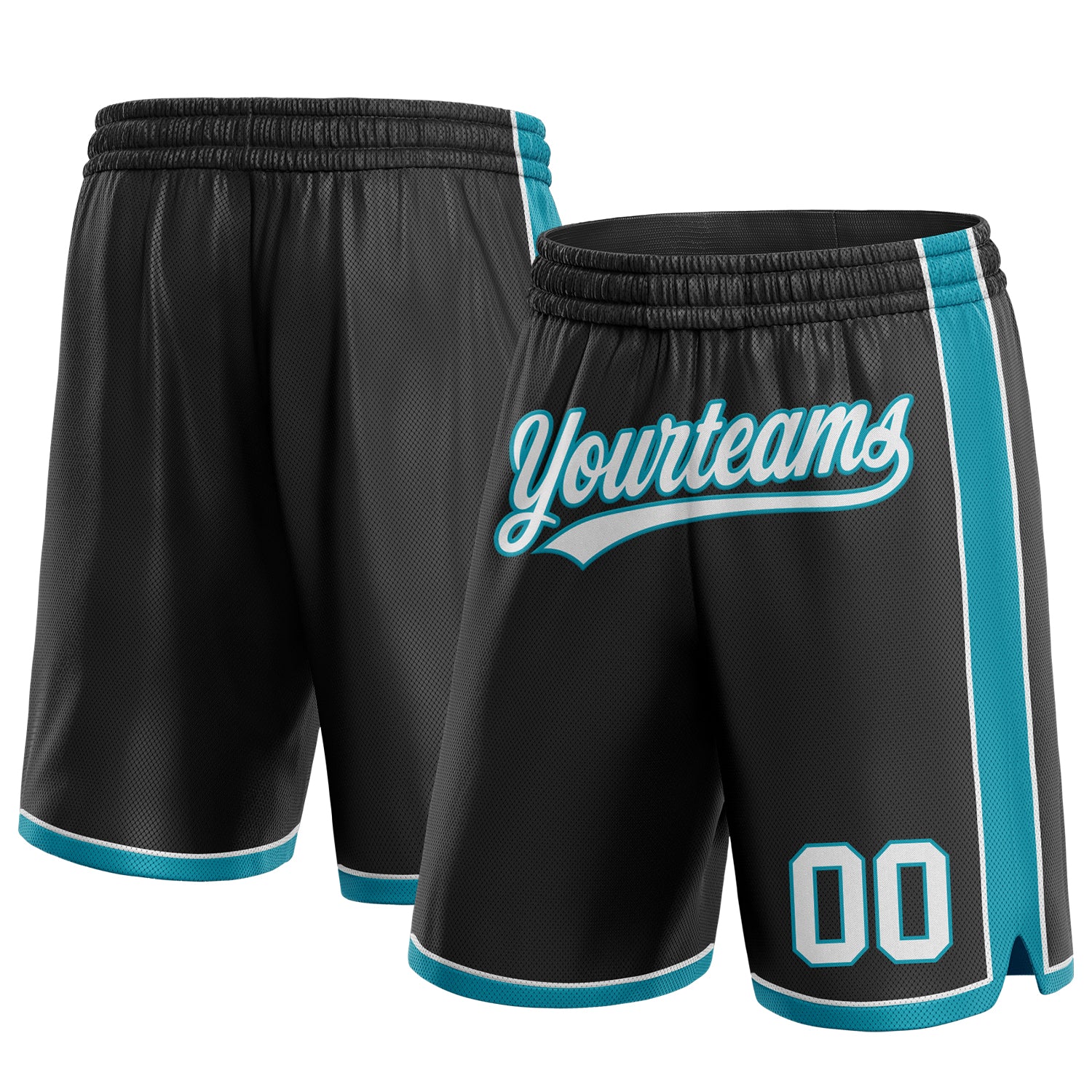 Personalized Basketball Shorts in Black, White, and Teal - Custom Sports Wear for Men and Women Personalized Black White-Teal