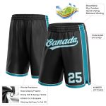 Personalized Basketball Shorts in Black, White, and Teal - Custom Sports Wear for Men and Women Personalized Black White-Teal