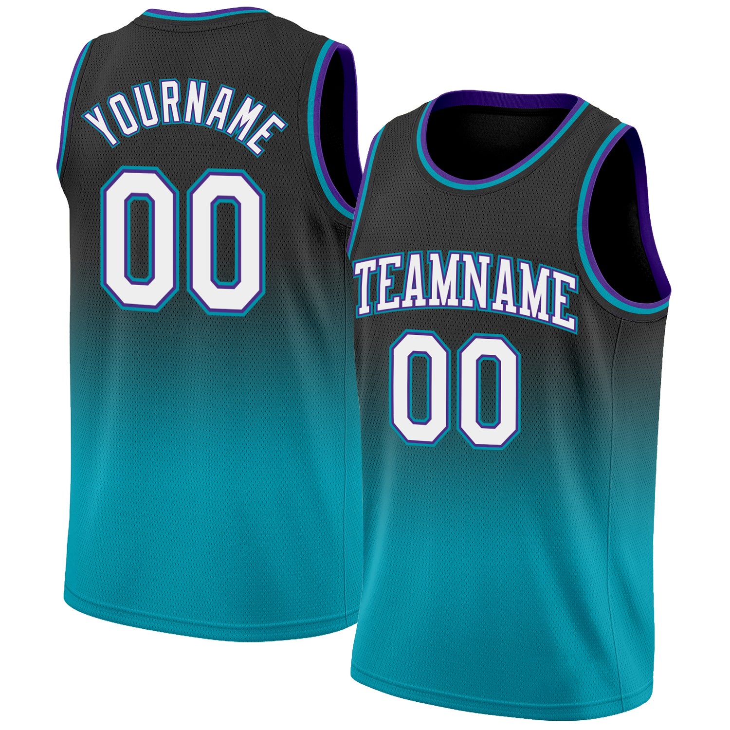 Personalized Basketball Jersey Black White Teal Fade Design - Custom Sports Apparel 2 Personalized Black White-Teal Fade