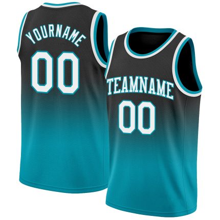Personalized Fashion Basketball Jersey - Black White Teal Fade Design Personalized Black White-Teal Fade Fashion Basketball