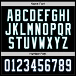 Custom teal, black and white hockey jersey, detail of the printed panel