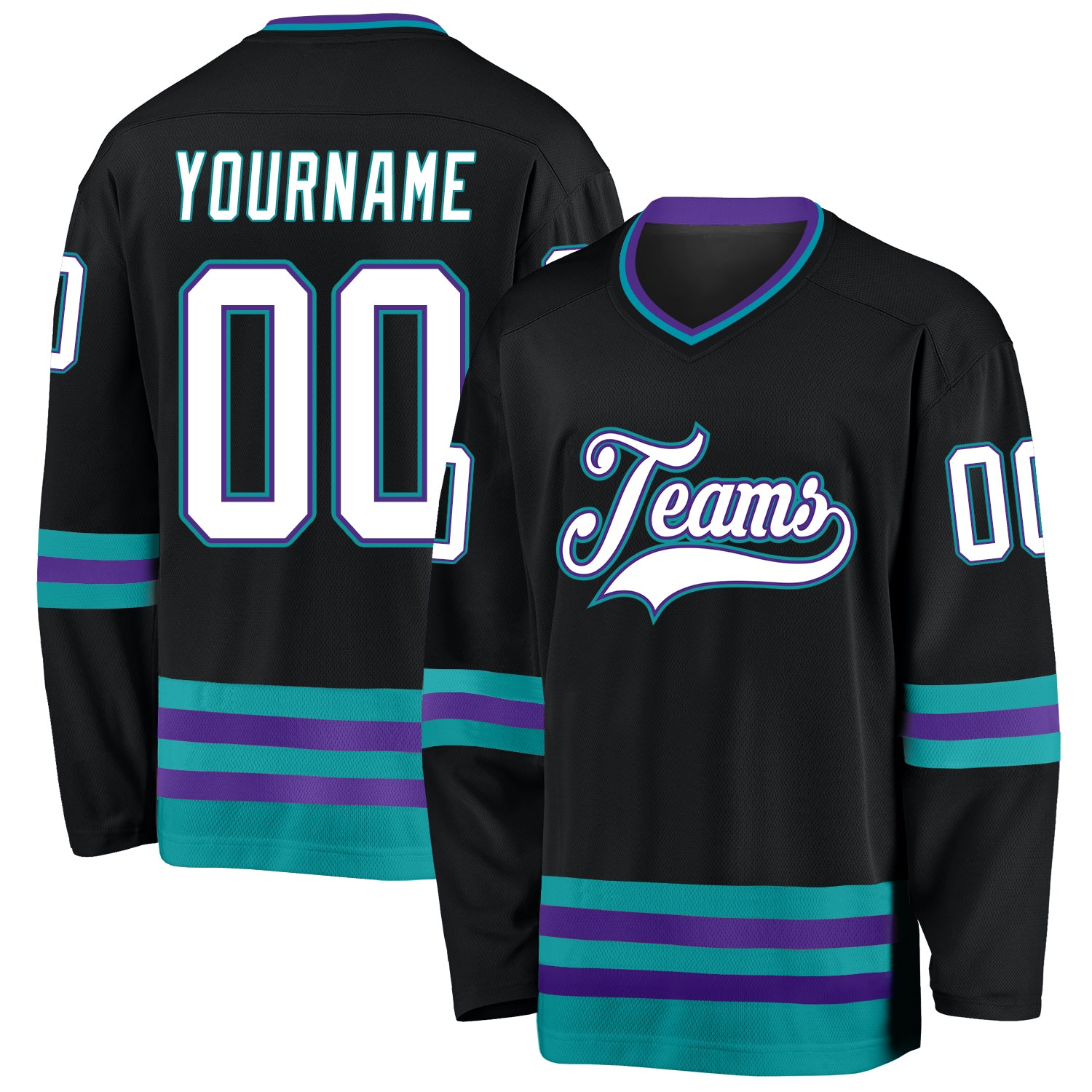 Personalized Teal Black White Hockey Jersey for Men/Women - Custom Sports Apparel Personalized Black White-Teal Hockey Jersey