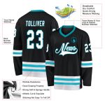 Custom Name and Number Personalized Black White Teal Hockey Jersey for Teams Personalized Black White-Teal Hockey Jersey