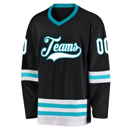 Custom Black Teal Hockey Jersey - Personalized Sports Apparel for Fans Personalized Black White-Teal Hockey Jersey