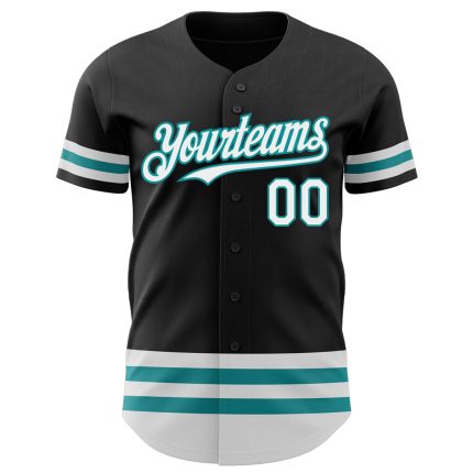 Custom Name and Number Personalized Baseball Jersey Black White Teal Authentic Design Personalized Black White-Teal Line