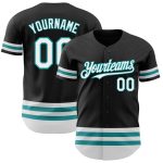 Customizable Black White and Teal Baseball Jersey for Men and Women Personalized Black White-Teal Line Baseball Jersey