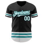 Customizable Black White and Teal Baseball Jersey for Men and Women Personalized Black White-Teal Line Baseball Jersey