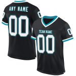 Custom Name Number Authentic Throwback Football Jersey Black White Teal Mesh - Personalized Team Jersey Personalized Black