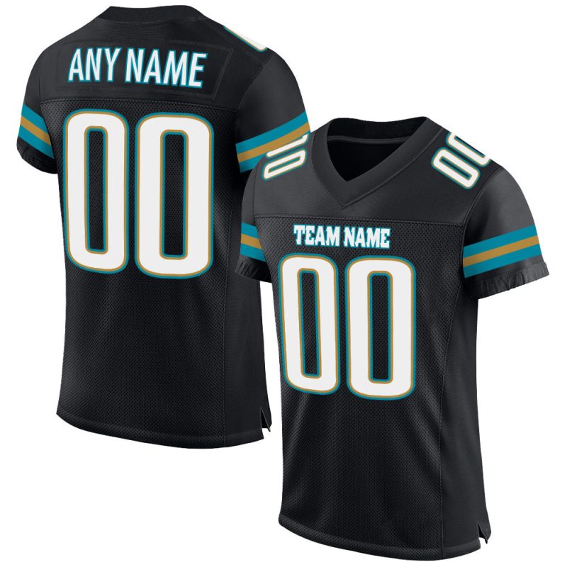 Custom Mesh Football Jersey in Black, White, and Teal - Personalize Your Look Personalized Black White-Teal Mesh Football