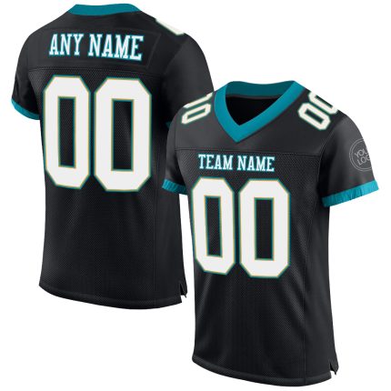 Personalized Teal Black White Mesh Football Jersey for Men, Size 3 Personalized Black White-Teal Mesh Football Jersey 3