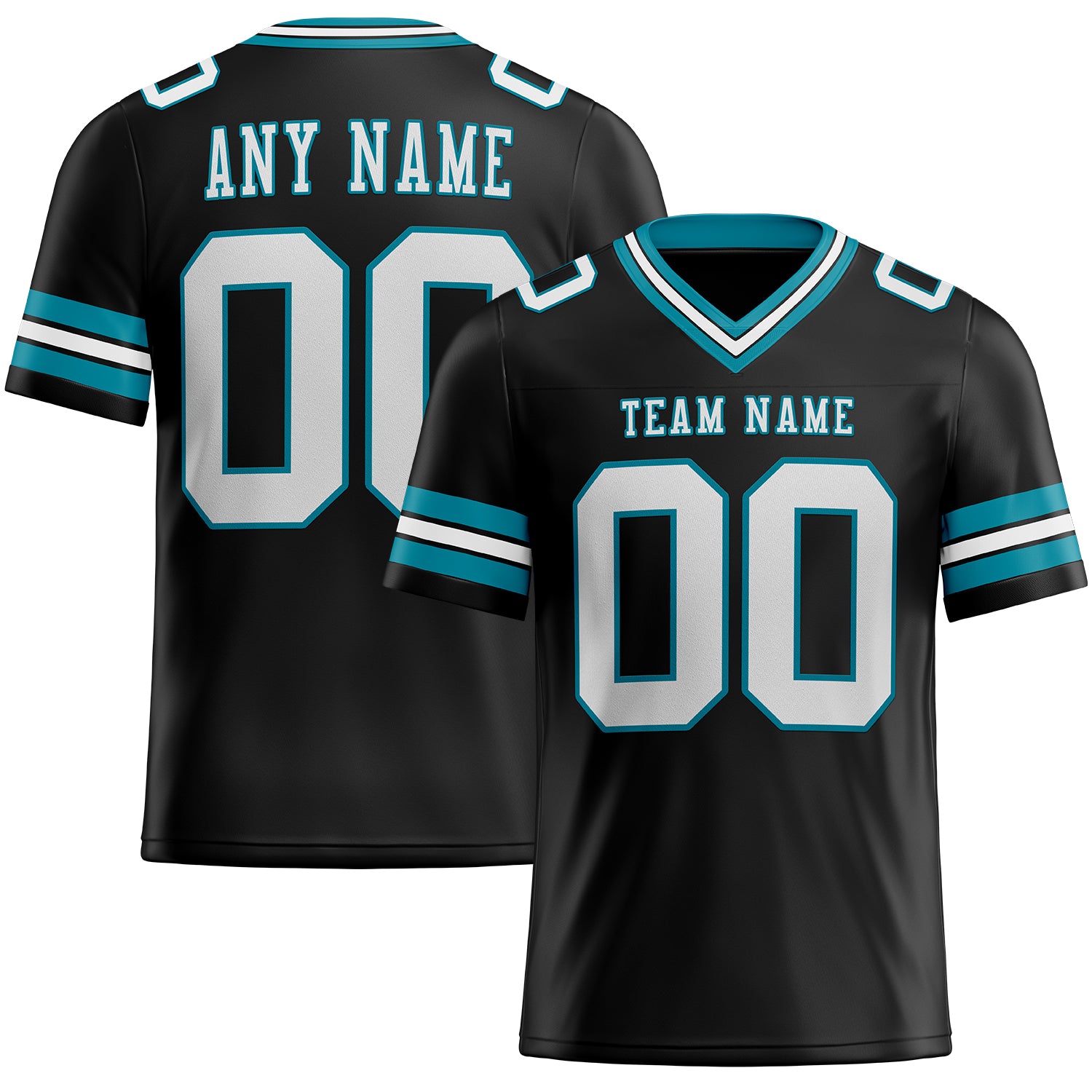 Personalized Football Jersey Black White Teal Mesh for Kids Size 4 Personalized Black White-Teal Mesh Football Jersey 4