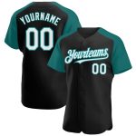 Personalized Black White Teal Raglan Baseball Jersey for Men and Women Personalized Black White-Teal Raglan Sleeves Baseball