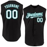 Personalized Black White Teal Baseball Jersey Sleeveless for Men Women 2 Personalized Black White-Teal Sleeveless Baseball
