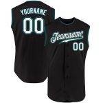Personalized Baseball Jersey - Black White Teal Sleeveless Design Personalized Black White-Teal Sleeveless Baseball Jersey