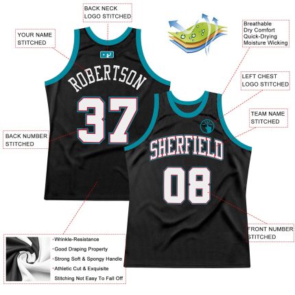 Personalized Black White Teal Basketball Jersey - Custom Retro Sports Jersey 2 Personalized Black White-Teal Throwback Basketball
