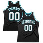 Personalized Throwback Basketball Jersey Black White Teal 3 - Custom Sports Apparel Personalized Black White-Teal Throwback
