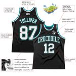 Personalized Throwback Basketball Jersey Black White Teal 3 - Custom Sports Apparel Personalized Black White-Teal Throwback