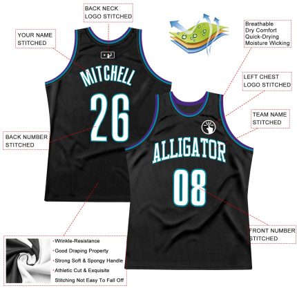 Custom Black White Teal Throwback Basketball Jersey for Men and Women Personalized Black White-Teal Throwback Basketball
