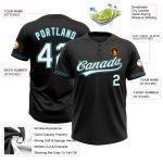 Personalized Unisex Softball Jersey - Black White Teal Two-Button Design Personalized Black White-Teal Two-Button Unisex