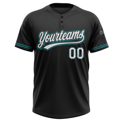 Personalized Unisex Softball Jersey - Black White Teal Two-Button Design Personalized Black White-Teal Two-Button Unisex