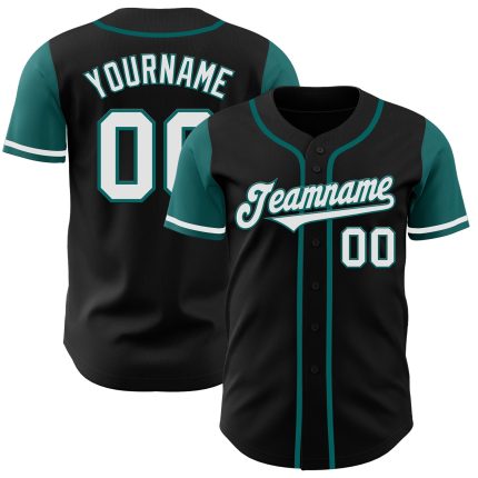 Personalized Two Tone Black White Teal Baseball Jersey for Men and Women Personalized Black White-Teal Two Tone Baseball