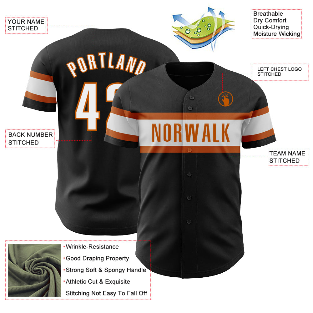 Personalized Black White-Texas Orange Authentic Baseball Jersey Team Custom Name and Number Personalized Custom Name & Number Texas Orange Black White Baseball Jersey - Authentic Team Apparel Personalized Black White-Texas - Image 3