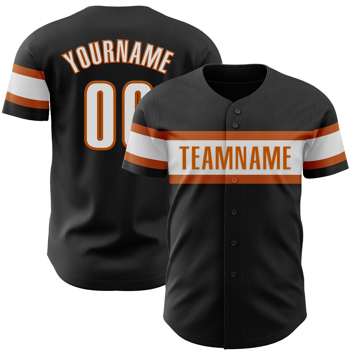 Personalized Custom Name & Number Texas Orange Black White Baseball Jersey - Authentic Team Apparel Personalized Black White-Texas
