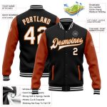 Personalized Texas Orange Bomber Jacket - Black White Varsity Letterman Full-Snap Two Tone Style Personalized Black White-Texas