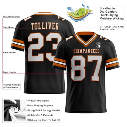 Personalized Texas Orange Black White Mesh Football Jersey for Men and Women Personalized Black White-Texas Orange Mesh Football
