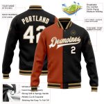 Custom Texas Orange Old Gold Varsity Letterman Jacket with Personalized Name and Number - Black White Bomber Full-Snap Fashion