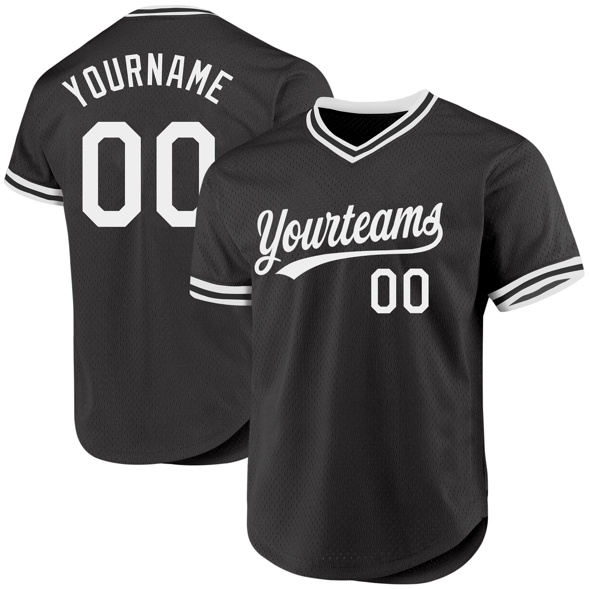 Personalized Black White Baseball Jersey - Custom Throwback Style Jersey Personalized Black White Throwback Baseball Jersey